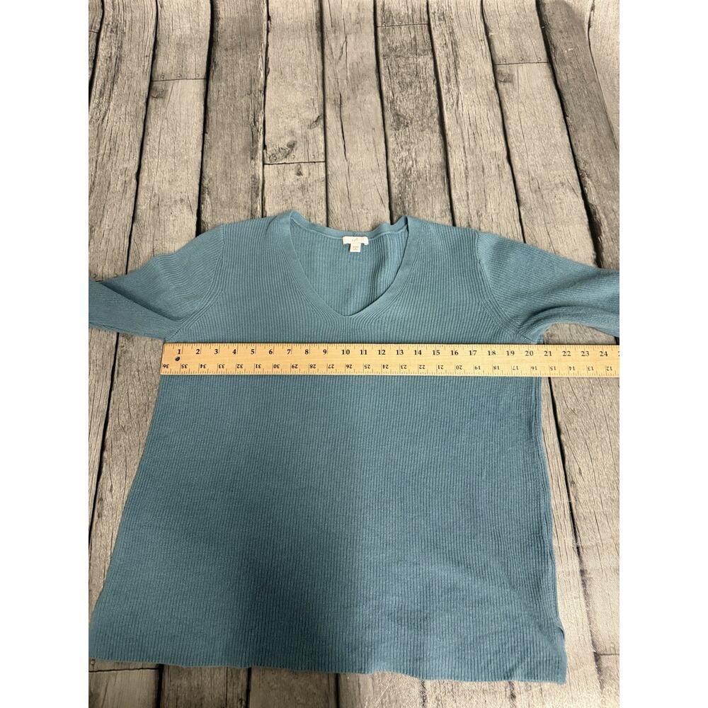 Women’s J.Jill V Neck Sweater Teal Blue Sz Medium Petite PM Cotton Blend - Picture 6 of 9
